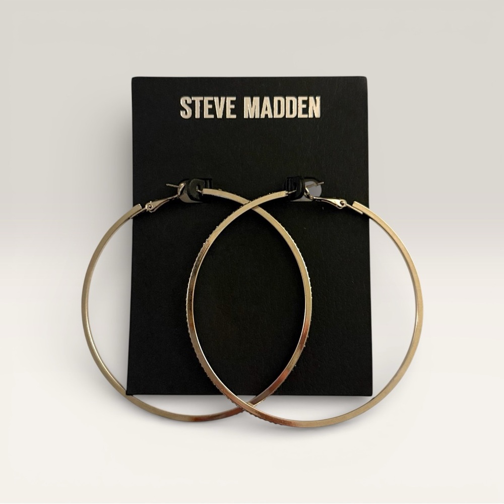 Steve Madden Silver Hoop Earrings w/ Rhinestones